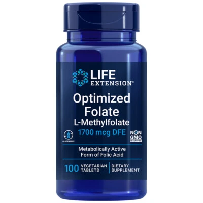 Optimized Folate L-Methylfolate 1700mcg - 100 Veg Tabs Life Extension - Image 1 of 2