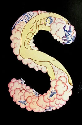 Erte 1972 Ltd. Edición Alfabeto Serie - S - ÁNGEL en CLUBES ROSAS - Impresión Mate Foto 1 de 4