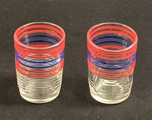 2 Vintage Red Blue Fiesta-Striped 1oz Mini Tumblers Shotglasses Swanky Swigs - Picture 1 of 5
