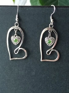Designer earrings "Emerald Heart" Collection "Valentine's Day"2025 colored glass - Picture 1 of 3