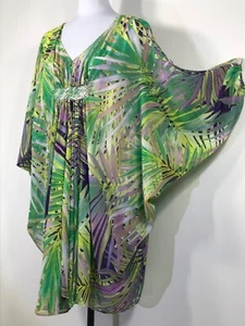 Jennifer Lopez Leaf Chiffon Caftan Palmed Prism Size L - Picture 1 of 19