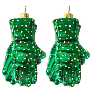 Green Gardening Gloves Polish Glass Christmas Tree Ornaments Set of 2 - Picture 1 of 3
