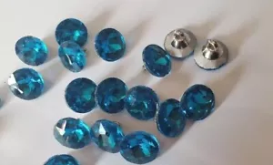 CraftbuddyUS CDB01DTL10pcs x 12mm DARKTURQ Round Crystal Diamante Faceted BUTTON - Picture 1 of 3