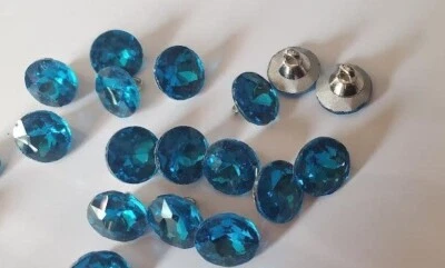 CraftbuddyUS CDB01DTL10pcs x 12mm DARKTURQ Round Crystal Diamante Faceted BUTTON - Image 1 of 3