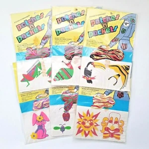 Vintage 1960's 1970's PATCHES 'N POCKETS 6 Iron-On Embroidery Patch Craft Kits - Picture 1 of 3