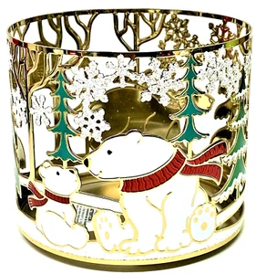 Bath & Body Works Christmas Tree Polar Bear Owl 3 Wick Candle Sleeve Holder Gold - Picture 1 of 2