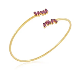 Rhodolite Cuff Bangle For Women Gold Vermeil 925 Silver Baguette Stone Jewelry - Picture 1 of 5