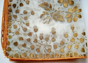 Vtg Organza Ladies Handkerchief Gold Daisies Hearts Sheer Nylon 13" Square WOW! - Picture 1 of 6