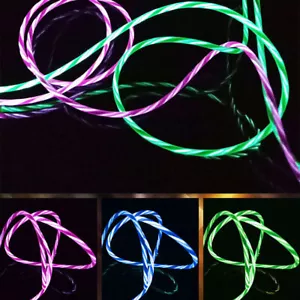 LED flowing Light Up USB Sync Type-C For iPhone Charger Data Cable Charging Cord - Picture 1 of 15
