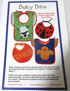 Baby Bibs Pattern by Annie 4 Colorful Designs Lamb Ladybug Chick 2 Sizes Uncut - Picture 1 of 4