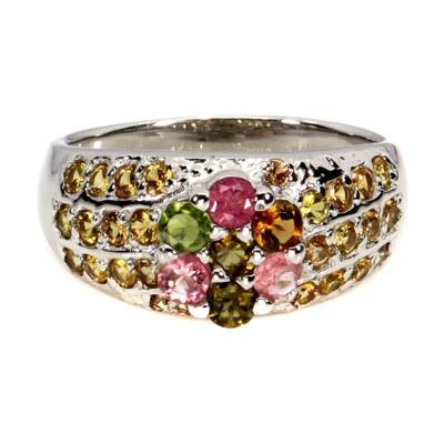 Anel de prata esterlina 925 redondo turmalina safira joia tamanho 9 - Imagem 1 de 4