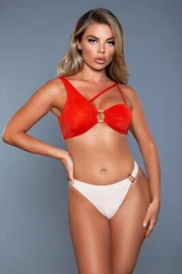 2PC sexy BE WICKED two-tone STRAPPY o-ring CHEEKY bikini SWIMSUIT bathing suit - Picture 1 of 2