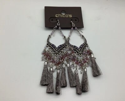 Chico’s 华丽紫色/灰色流苏耳环全新无标签 — 第 1/3 张图片
