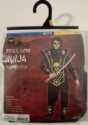 Skull Lord Ninja Costume Boys Large 10-12 Halloween Costume Gold And Black - Image 1 of 4