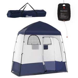 Two Room Pop Up Shower Tent w/ Shower Bag, Floor & Carrying Bag Privacy Shelter - Picture 1 of 11