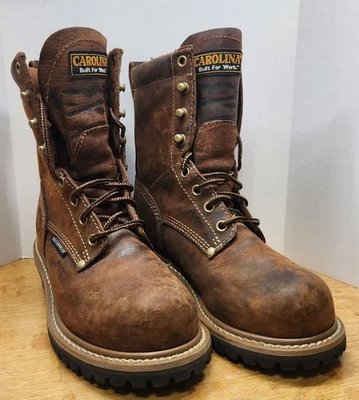 Carolina Elm Women's 8" Leather WP Comp Safety Toe Logger Boot Brown Size 6 W - Image 1 of 4