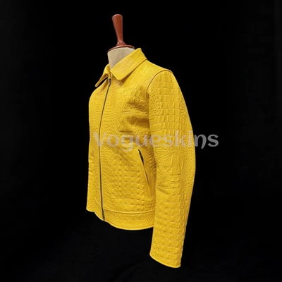 Chaqueta de cuero para hombre chaqueta de cuero de cocodrilo con patrón en relieve de cocodrilo amarillo Foto 1 de 4