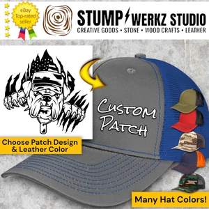Custom Hat Trucker Cap Richardson Leather Patch US Military Bulldog Claws - Picture 1 of 22