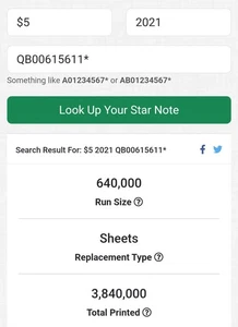 $5 Five Dollar Bill 2021 STAR NOTE - LOW RUN SIZE only 640k - Picture 1 of 3