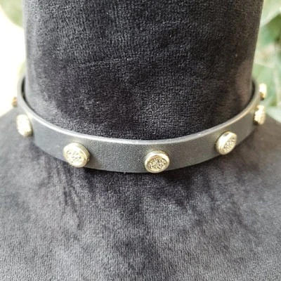 Womens Fashion Black Leather Studded Collar Belt Necklace Jewelry Snap Closure - Image 1 of 4