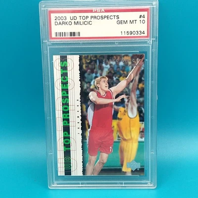 Tarjeta de novato UD Top Prospects Darko Milicic #4 2003 PSA 10 GEM MT cubierta superior Foto 1 de 4
