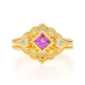 Oro Giallo Zaffiro Rosa Anello Diamante 14.6cm 18k Principessa .39ctw Milligrana - Foto 1 di 9