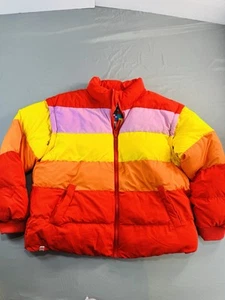 Lego X Target Women’s Large L Puffer Jacket Striped Red Yellow Orange Pink - Picture 1 of 10