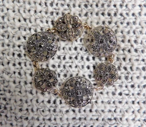MARCASITE & Black Rhinestone Onyx Bracelet Magnetic Clasp 7.25"x 1" Vintage? EUC - Picture 1 of 8