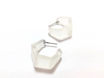Clear Frosted Hexagon Geo Vintage Frosted Lucite Hoop Earrings - Image 1 of 4