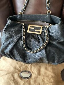 Authentic Fendi MIA Black pebbled large leather Handbag