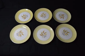 6 Century Salad Plates, Autumn Gold Yellow BorderW/Gold Trim, Wheat Pattern Chip - Picture 1 of 7