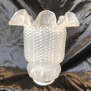 Vintage Art Deco frosted Glass Lampshade with ruffled top and tear drop hobnail - Picture 1 of 14
