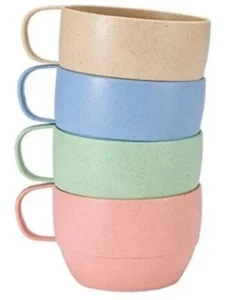 Four (4) ~ Wheat Straw Rice/Plastic Handled Mugs ~ 12 oz. Coffee ~ Drinking Cups - Picture 1 of 9