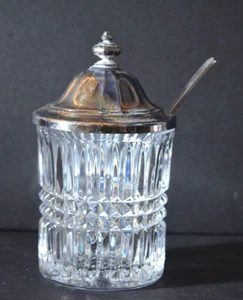 Jam jar crystal with silver top and spoon Vintage - Picture 1 of 8