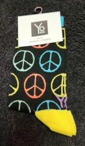 Letrero de paz YO Sox Peace Signs Funky caprichoso, para mujer talla 6-10, nuevo con etiquetas - Imagen 1 de 7