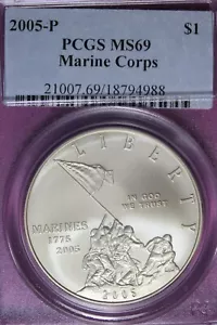 2005 P- PCGS MS69 MARINE CORPS ONE DOLLAR #B45405 - Picture 1 of 2