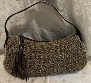 Luana Handtasche Schultertasche Made In Italy Braun und Silber Gewebt Western - Bild 1 von 16