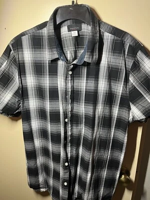 Structure 2XL Slim Fit Black White Plaid Short Sleeve Button Shirt great gift - Image 1 of 4