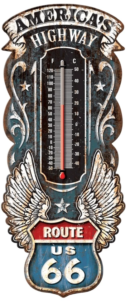 Route 66 America's Hwy Thermometer 17" Metal Aluminum Sign Garage Man Cave New - Image 1 of 1