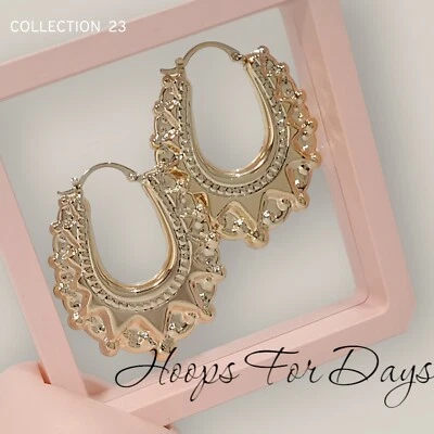 9ct Gold Filled Gypsy Style Creole Hoops, Chunky 50mm Large Spike Hoop Earrings - Image 1 of 4