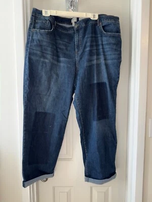 LOGO by Lori Goldstein Reg Shadow Patch Boyfriend Jeans DARK WASH 22W - Image 1 of 3