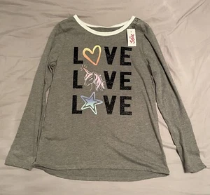 Unicorn Love Love Sleeve Grey Shirt Size 12 Girls - Picture 1 of 3