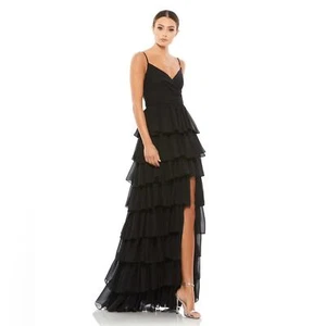 Abito con arricciacapelli a più livelli nero Mac Duggal nuovo con etichette #55416 taglia 12 - Foto 1 di 7