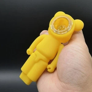 4.3" Yellow Bear Bong Smoking Pipes Silicone Shisha Hand Pipe Bongs + Glass Bowl - Imagen 1 de 8