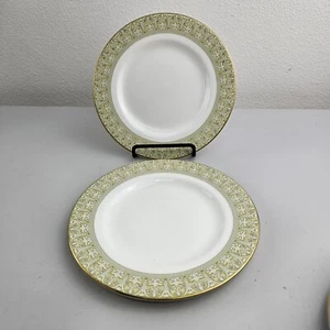 Vintage Royal Doulton 6.5" Plate Sonnet English Bone China Green w Gold Set of 2 - Picture 1 of 5