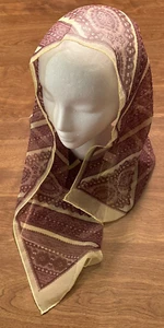 RECTANGLE PAISLEY SCARF Sheer 100% POLYSESTER 42" X 13" PLUM COLORED/YELLOW TRIM - Picture 1 of 5