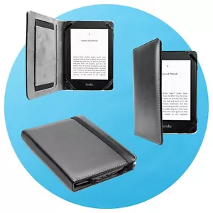 Black Leather Case Cover with Hand Strap for previous gen. Amazon Kindle 6" - Picture 1 of 6
