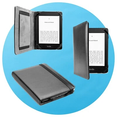 Black Leather Case Cover with Hand Strap for previous gen. Amazon Kindle 6" - Image 1 of 4