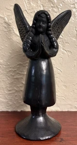 DONA ROSA COYOTEPEC OAXACA BLACK POTTERY CANDLEHOLDER PRAYING ANGEL-Repaired - Picture 1 of 9