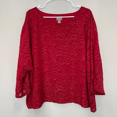 Blusa Chico's para mujer talla 4 roja y dorada texturizada manga 3/4 vacaciones nueva con etiquetas Foto 1 de 4